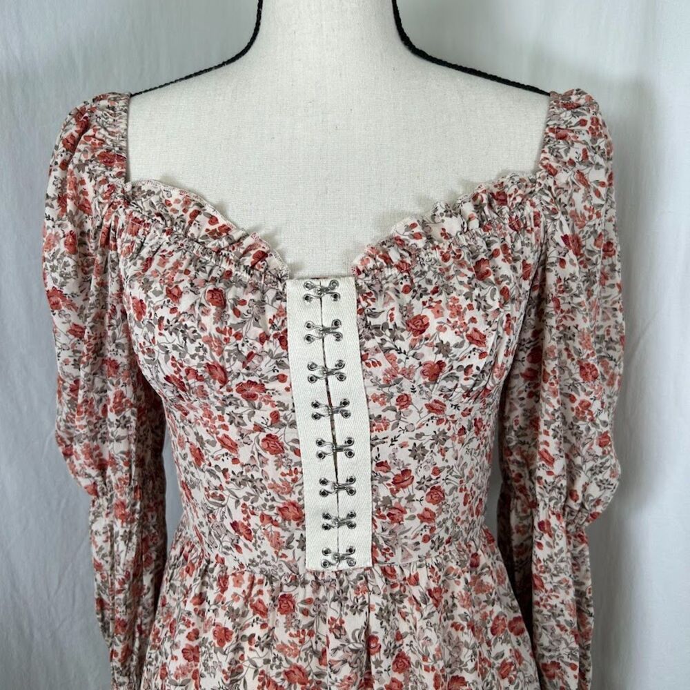 Romantic Cottagecore ASOS SAINT GENIES HOOK & EYE FLORAL ROSE MINI DRESS SIZE 4 - Picture 3 of 16